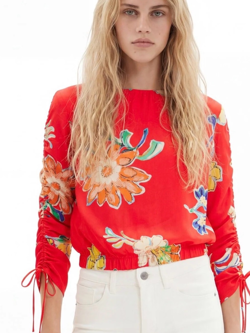 Desigual Red Floral Long-Sleeve Blouse